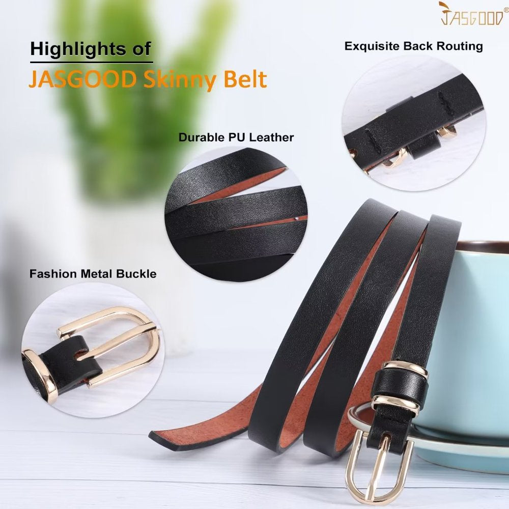 Women'S Skinny Leather Belt for Jeans Pants with Gold Alloy Buckle