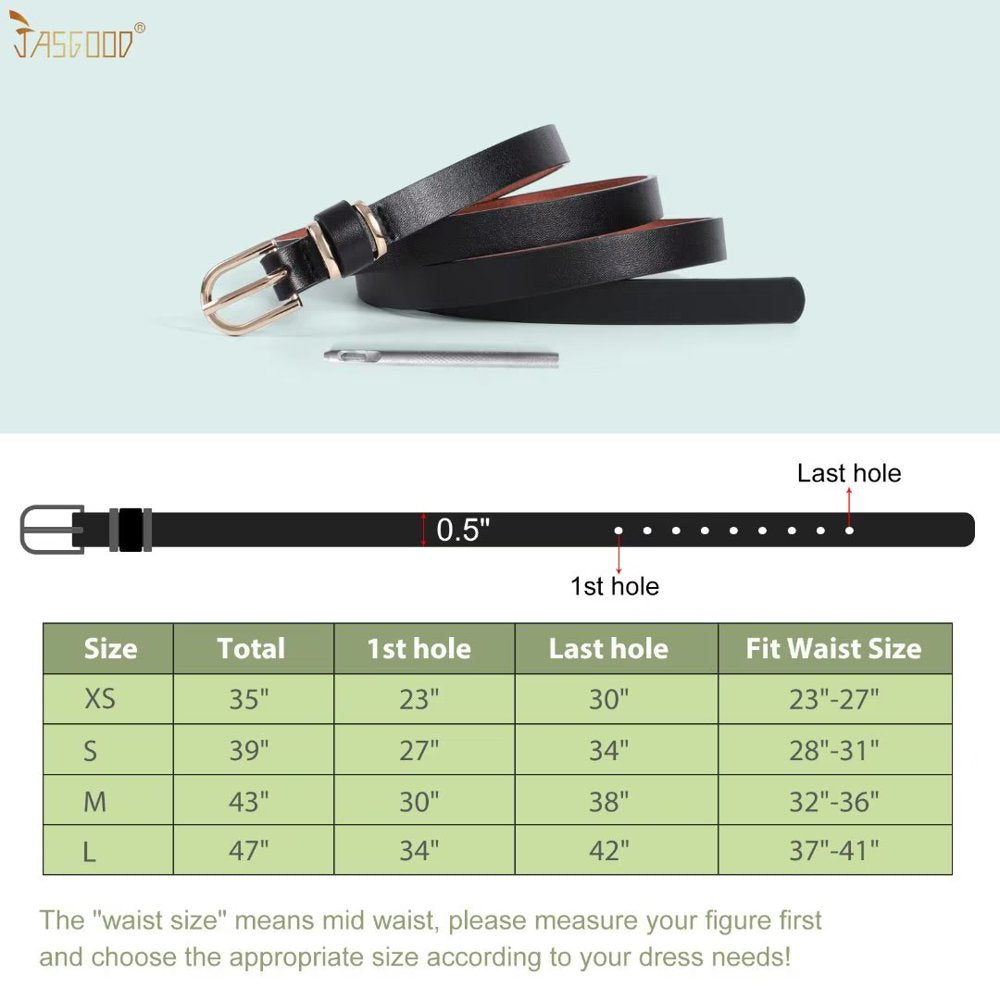 Women'S Skinny Leather Belt for Jeans Pants with Gold Alloy Buckle